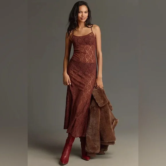 Anthropologie Lace Godet Maxi Slip Dress - Picture 1 of 12